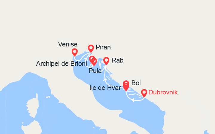 Carte itinéraire croisière Cités et splendeurs de l’Adriatique