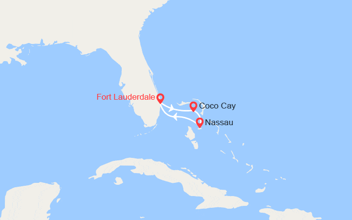 Carte itinéraire croisière CocoCay et Nassau au départ de la Floride