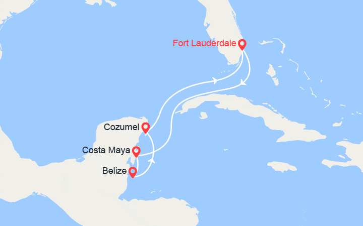 Carte itinéraire croisière Costa Maya, Belize, Cozumel