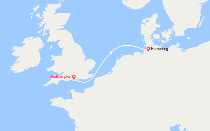 Carte itinéraire croisière De Southampton à Hambourg