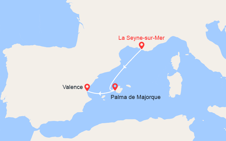 Carte itinéraire croisière De Toulon à Valence
