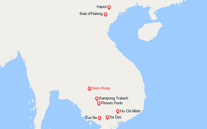 Carte itinéraire croisière Des Temples d'Angkor au Delta du Mékong, Hanoï et la Baie d'Along (1R6_PP)
