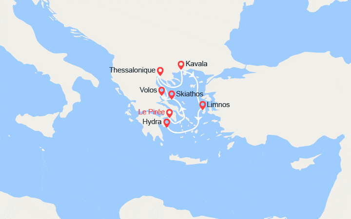 Carte itinéraire croisière Douceur automnale en mer Egée