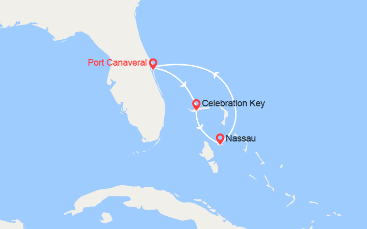 Carte itinéraire croisière Échappé aux Bahamas : Celebration Key, Nassau