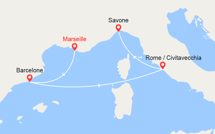 Carte itinéraire croisière Échappée en Méditerranée