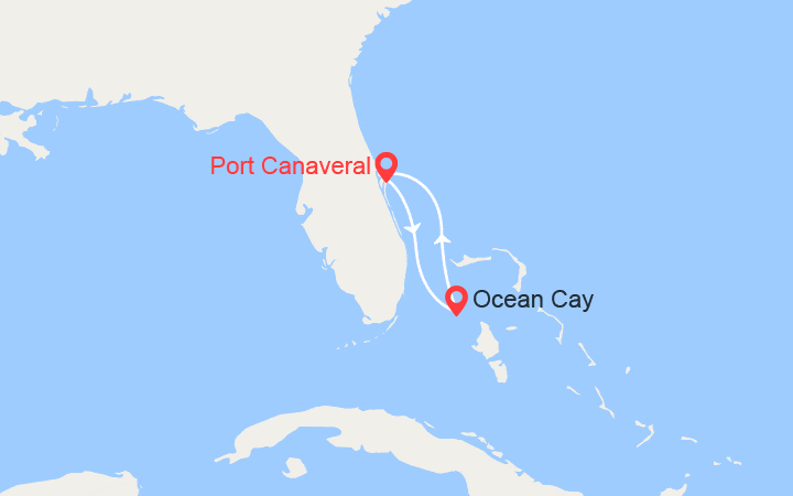 Carte itinéraire croisière Escapade à Ocean Cay