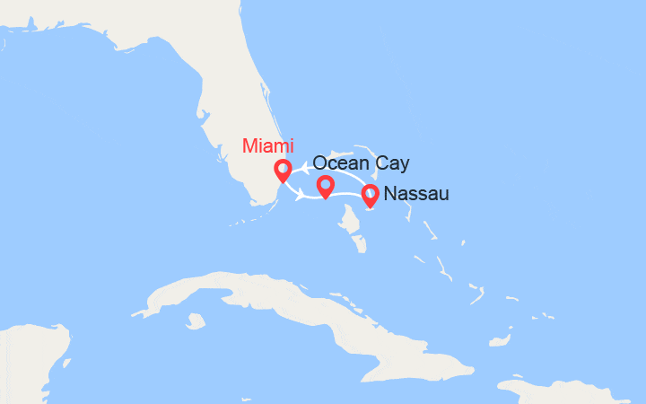 Carte itinéraire croisière Escapade aux Bahamas : Nassau, Ocean Cay