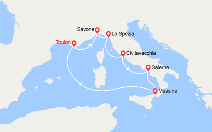 Carte itinéraire croisière Escapade en Italie