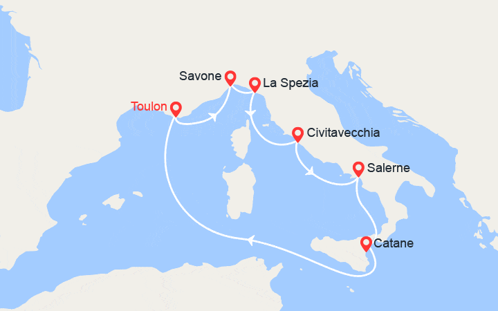 Carte itinéraire croisière Escapade en Italie