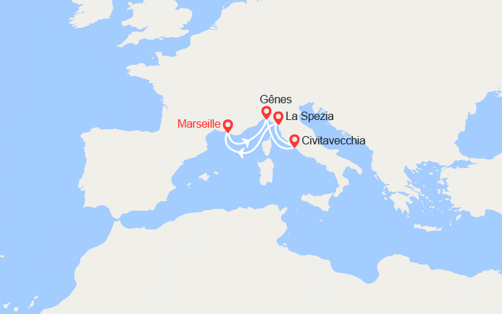 Carte itinéraire croisière Escapade en Italie