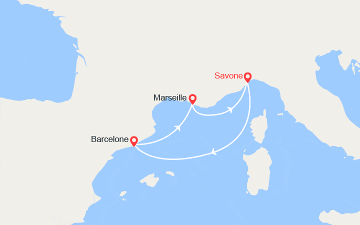 Carte itinéraire croisière Escapade en Méditerranée : Italie, Espagne