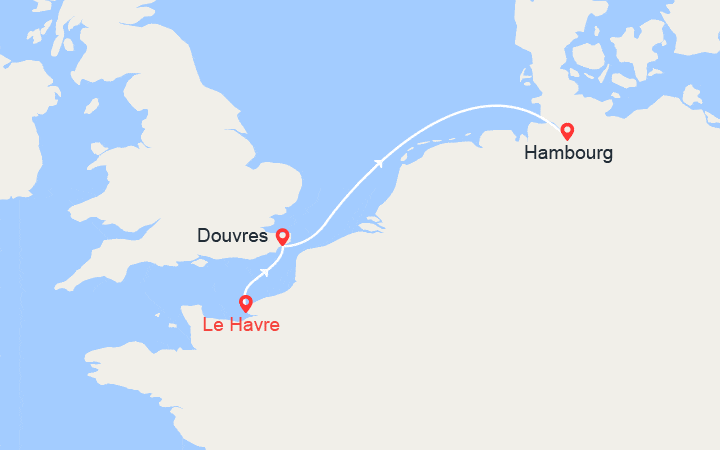 Carte itinéraire croisière Escapade en Mer du Nord : du Havre à Hambourg