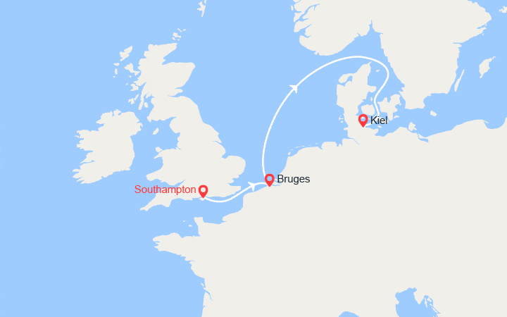 Carte itinéraire croisière Escapade en Mer du Nord : Royaume-Uni, Belgique, Allemagne