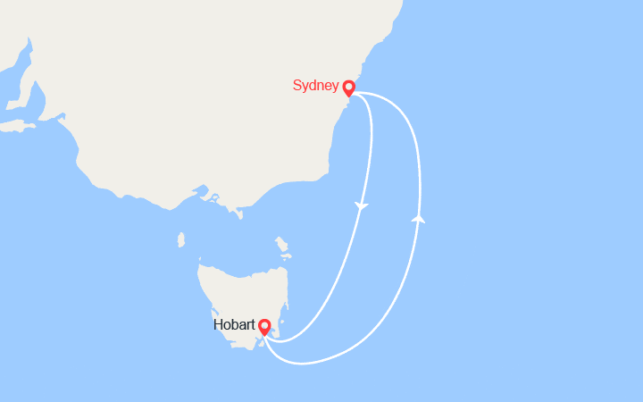 Carte itinéraire croisière Escapade en Tasmanie