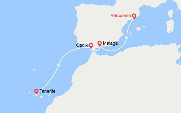 Carte itinéraire croisière Espagne, Canaries