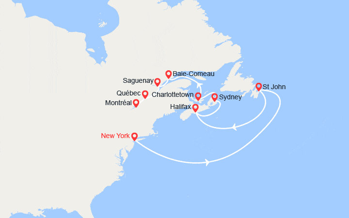 Carte itinéraire croisière États-Unis, Canada