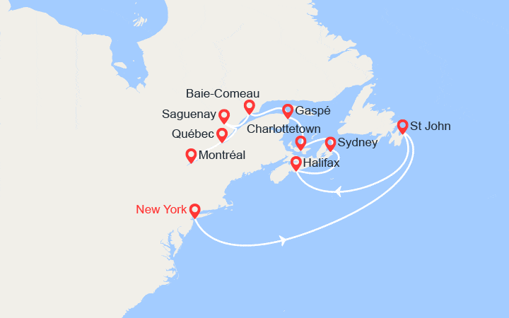 Carte itinéraire croisière États-Unis, Canada