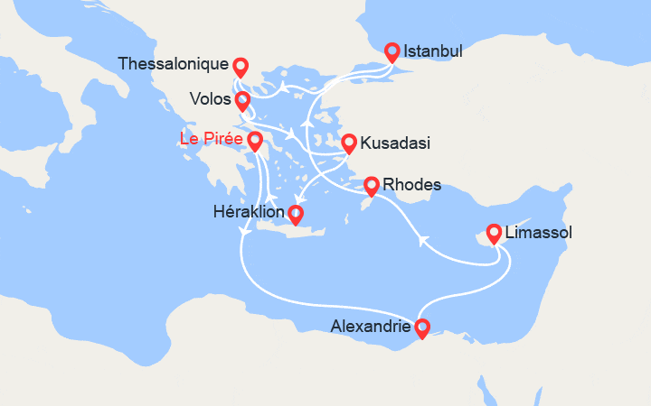 Carte itinéraire croisière Exploration des trois continents