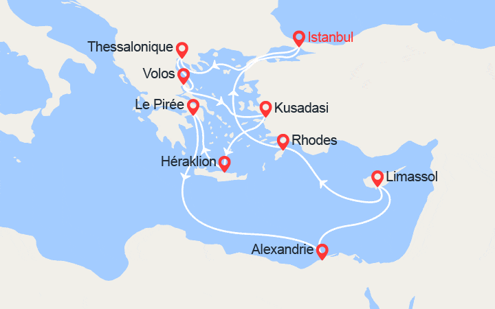 Carte itinéraire croisière Exploration des trois continents