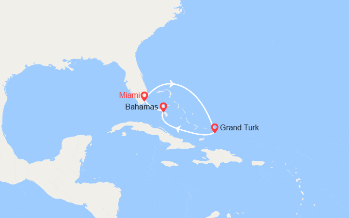 Carte itinéraire croisière Grand Turk, Bahamas