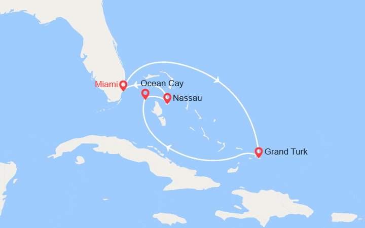 Carte itinéraire croisière Grand Turk, Bahamas