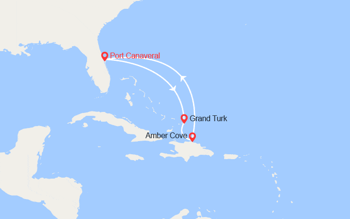 Carte itinéraire croisière Grand Turk et Rép Dominicaine