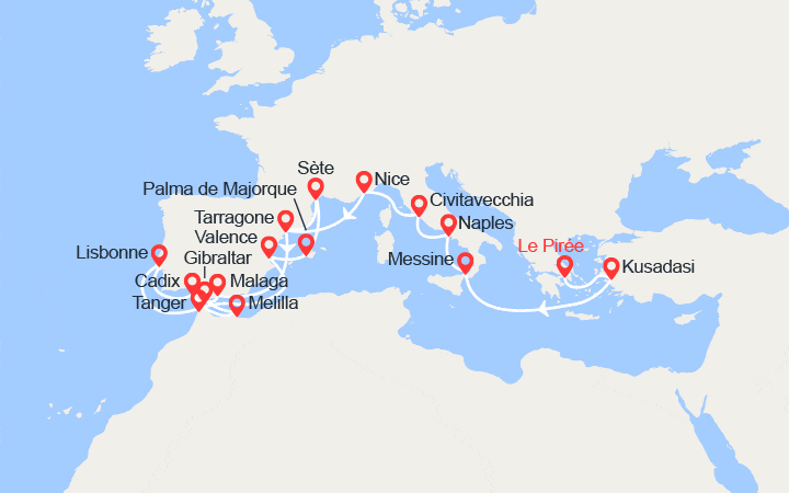 Carte itinéraire croisière Grande Découverte de la Méditerranée
