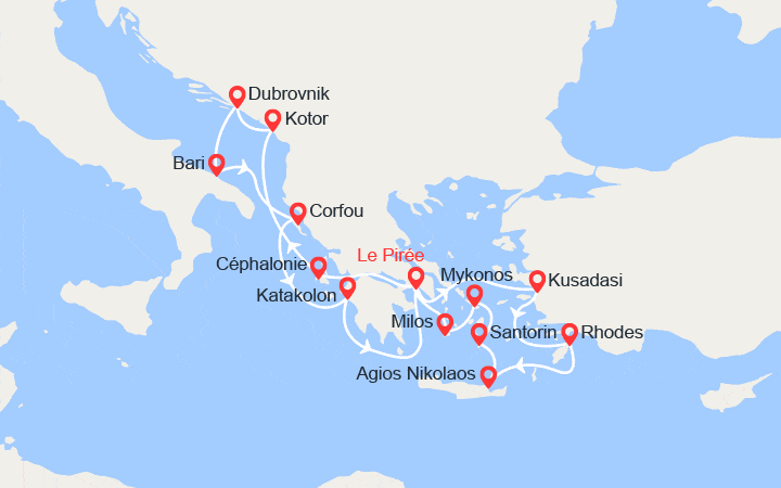 Carte itinéraire croisière Idyllique Mer Egée et Paradisiaque Adriatique