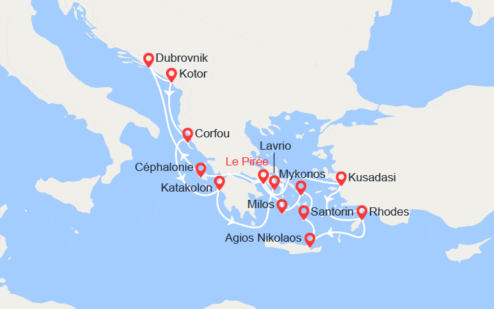Carte itinéraire croisière Idyllique Mer Egée et Paradisiaque Adriatique