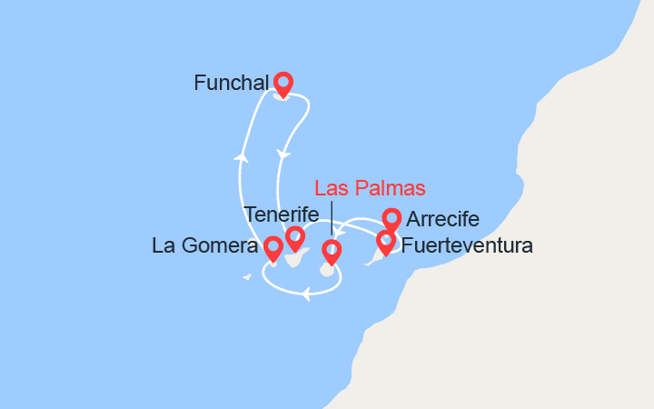 Carte itinéraire croisière Iles Canaries