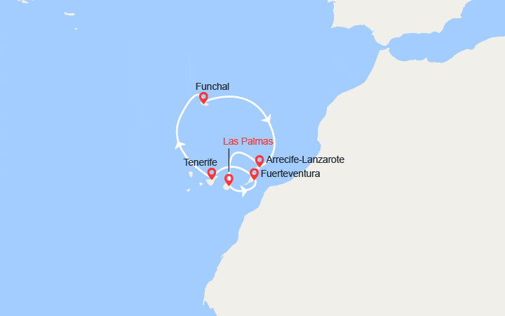 Carte itinéraire croisière Iles Canaries et Madère