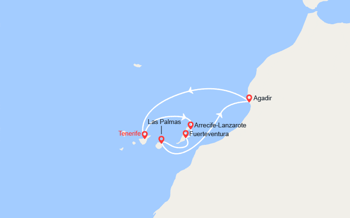 Carte itinéraire croisière Îles Canaries et Maroc