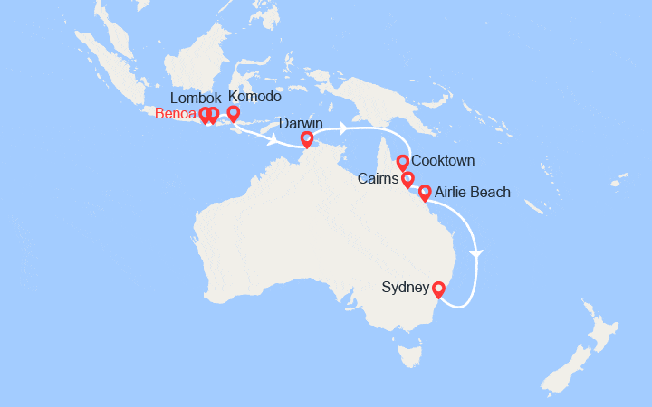 Carte itinéraire croisière Indonésie, Australie