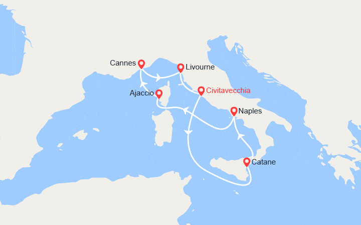 Carte itinéraire croisière Italie, France