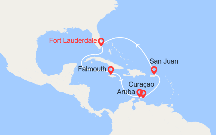 Carte itinéraire croisière Jamaïque, Aruba, Curaçao, Porto Rico