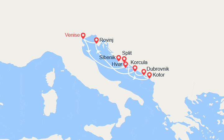 Carte itinéraire croisière L'essentiel de la Croatie