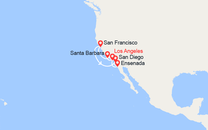 Carte itinéraire croisière La côte californienne