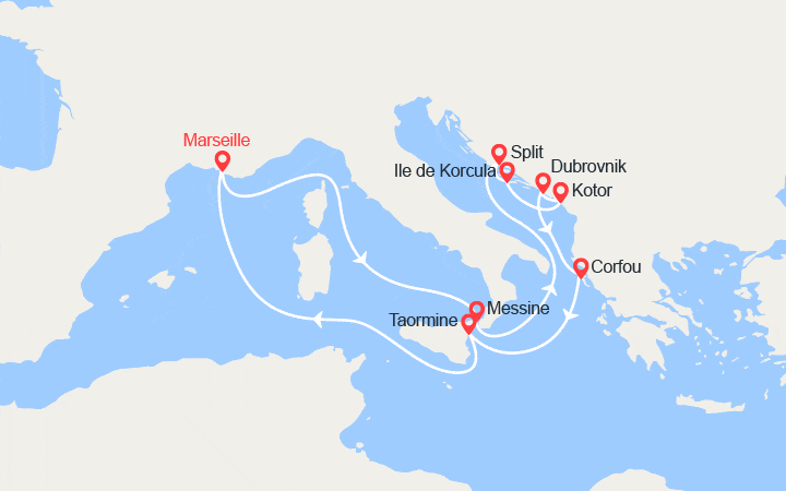Carte itinéraire croisière La Croisière de l’Humour : Splendeurs de l'Adriatique