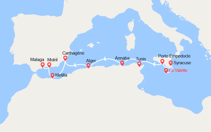 Carte itinéraire croisière La grande Bleue au fil des civilisations