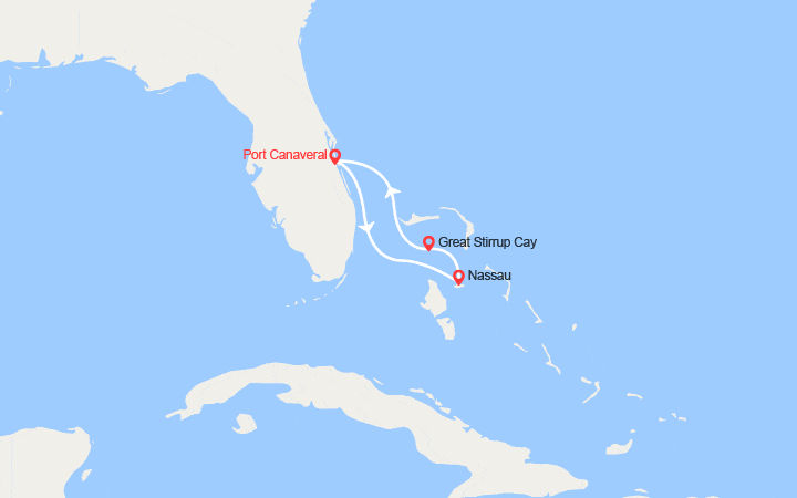 Carte itinéraire croisière Les Bahamas : Nassau, Great Stirrup Cay