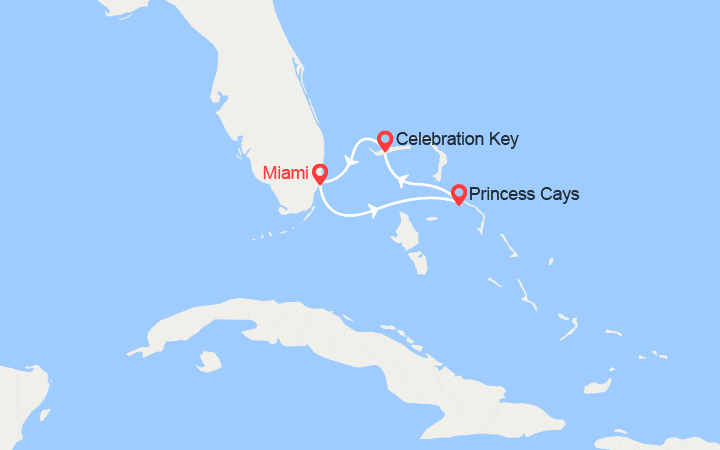 Carte itinéraire croisière Les Bahamas : Princess Cays et Celebration Key