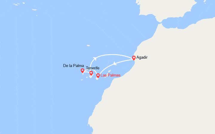 Carte itinéraire croisière Les Canaries et Agadir