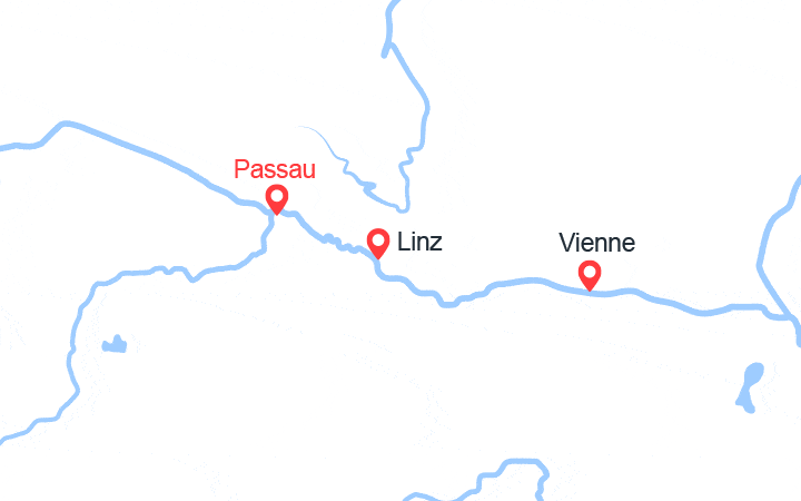 Carte itinéraire croisière Marchés de Noël: Passau-Vienna-Krems-Linz-Passau