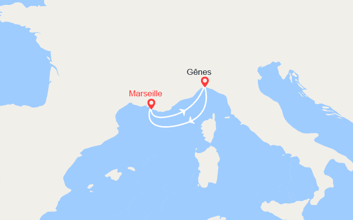 Carte itinéraire croisière Marseille, Gênes