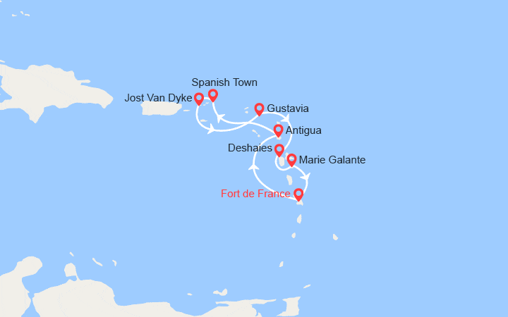 Carte itinéraire croisière Merveilles des Caraïbes