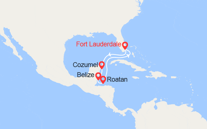 Carte itinéraire croisière Mexique, Belize, Honduras