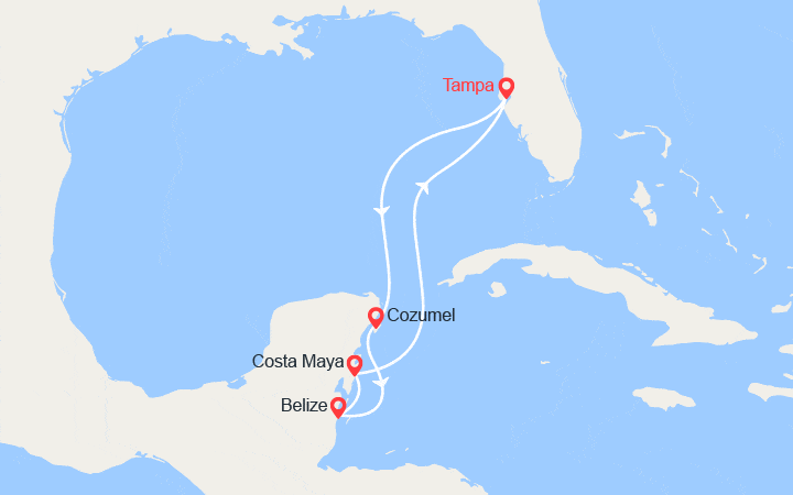 Carte itinéraire croisière Mexique et Belize