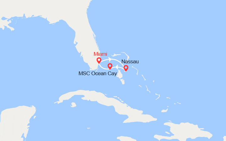 Carte itinéraire croisière Miami et les Bahamas