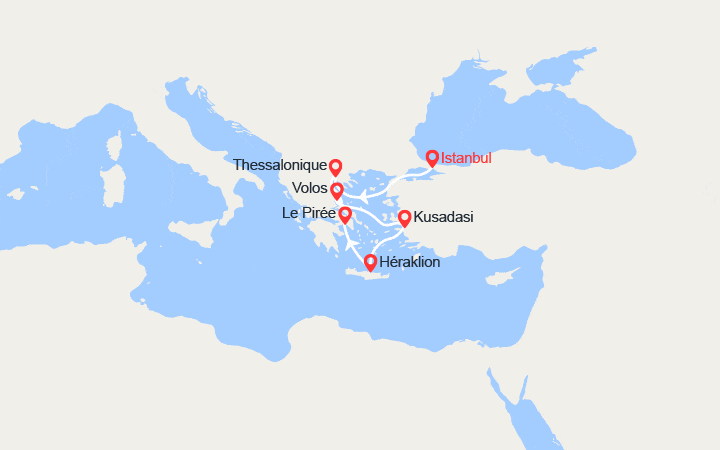 Carte itinéraire croisière Mosaïque méditerranéenne : Turquie et Grèce