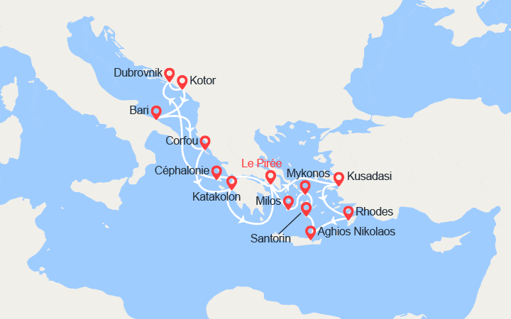 Carte itinéraire croisière Paradisiaque Mer Adriatique et Idillyque Mer Égée